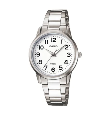 Reloj para mujer Casio plateado con correa de acero inoxidable esfera blanca LTP-1303D-7BVDF Foto 1 de 3