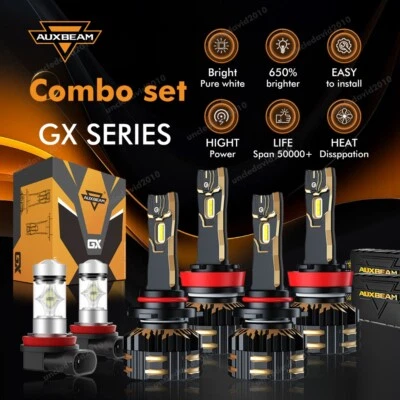 AUXBEAM GX 9005+H11 LED Headlight+H11 H8 Fog Bulbs Combo White Super Bright 6PCS - Image 1 of 4