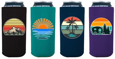 COOLIE JUNCTION Retro Outdoor Designs 16oz Can Coolie 4 Pack Neoprene Collapsible Can Coolie