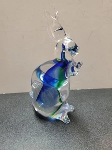 Vtg Murano Sommerso Art Glass Rabbit Easter Bunny Blue Green Clear 5.6" Tall - Picture 1 of 9