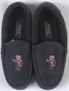POLO Ralph Lauren Little Kids Black Teddy Bear Hot Coco Slippers Rubber Sole NWT - Picture 1 of 1