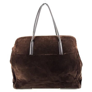 PRADA Hand Bag Suede Brown Authentic - Picture 1 of 24