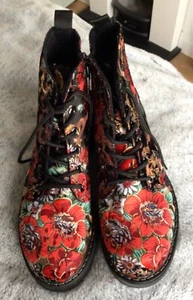 Rieker Women Black Multi Floral Lace Up Side Zip Fashion Ankle Boots UK 5 New - Picture 1 of 8