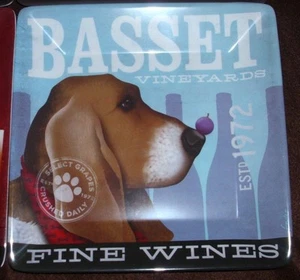 APERITIVO BASSET PLATO LINDO PERRO ÚNICO SERIE ROCK 8""x8"" SQ MELAMINA NUEVO - Imagen 1 de 4