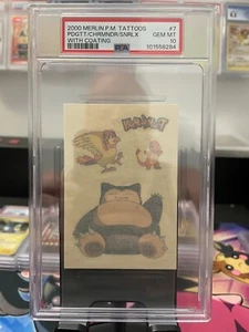2000 MERLIN POKEMON TATTOOS w/COATING #7 CHARMANDER/PIDGEOTTO/SNORLAX PSA 10 gem - Picture 1 of 1