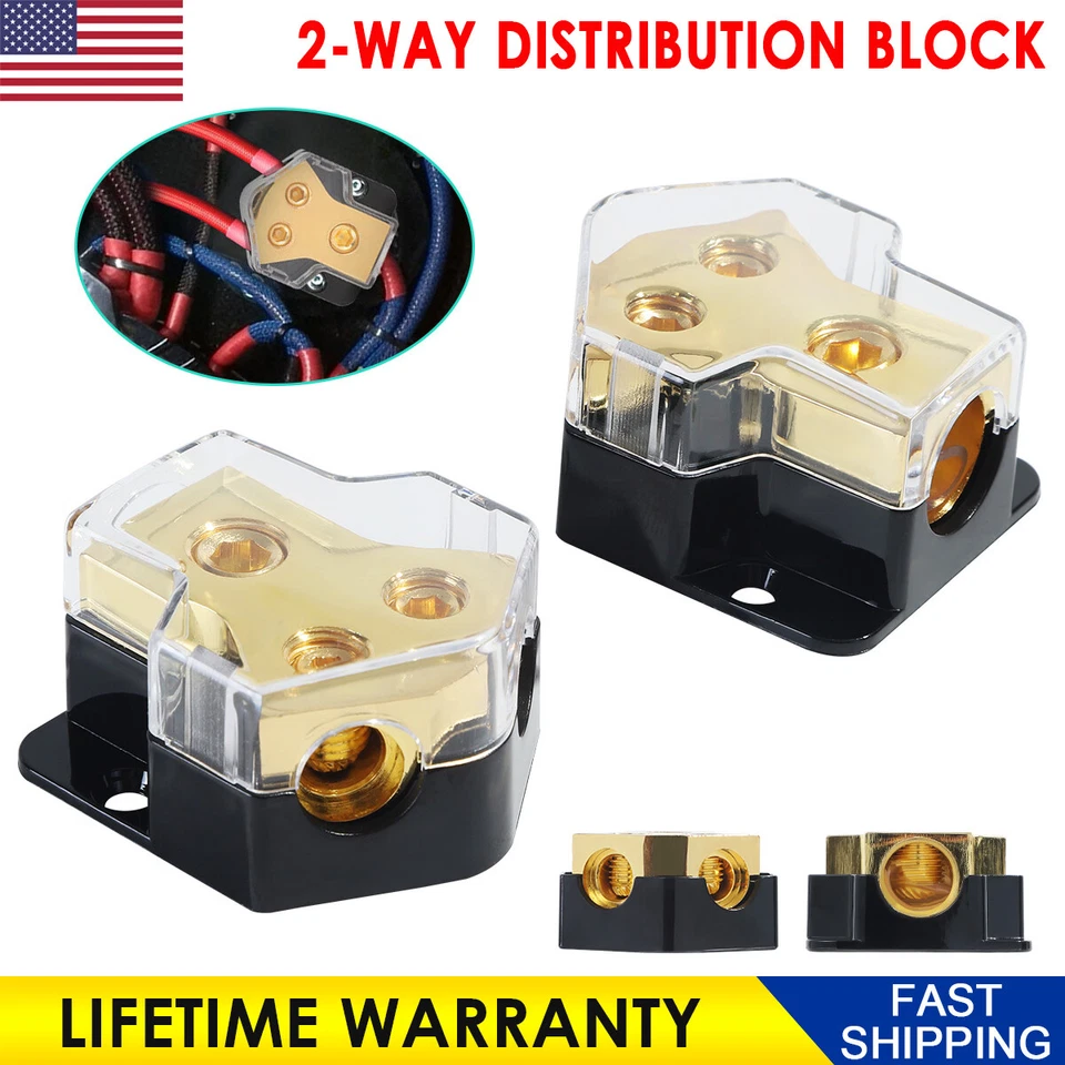 2x 2way Power Ground Amp Distribution Block 0/2/4 Gauge Input 4/6/8 Gauge Output - Image 1 of 4