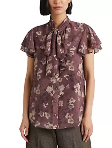 Blusa Georgette Lauren Ralph Lauren Floral Cuello Atado Púrpura Multi Talla S 3213 - Imagen 1 de 2