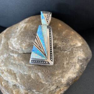 Mens WoMens Navajo Sterling Silver White  Blue OPAL Inlay Pendant 12429