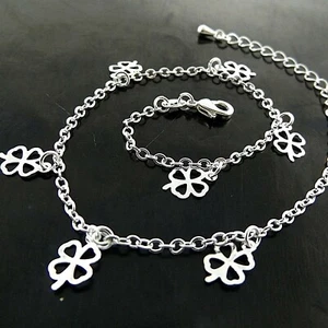 Anklet Bracelet Real 925 Sterling Silver Filled Solid Four Leaf Glover Charm  - Picture 1 of 3