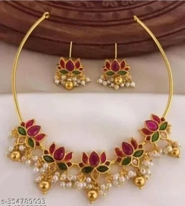 Indian Bollywood Gold Plated Kundan Choker Bridal Necklace Earrings Jewelry Set - Picture 1 of 5