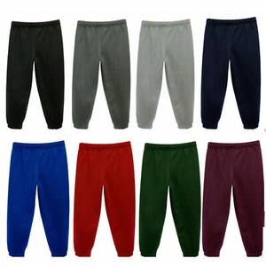 Kids Childrens Warm Fleece Jogging Bottoms School Plain Joggers Pants 2-14 Years - Picture 1 of 7