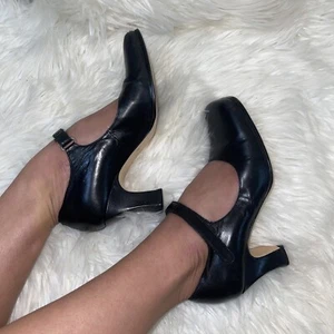 Vintage Y2K Bisou-Bisou Wednesday Addams Stil Goth Leder Mary Jane Heels 6 - Bild 1 von 5