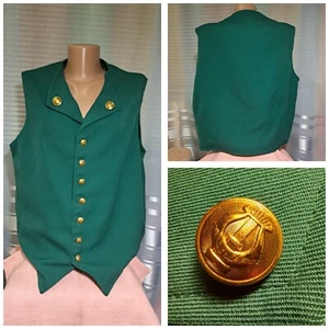 Vintage Musician's Concert Uniform Green Wool Vest Harp Pattern Brass Buttons - Picture 1 of 20