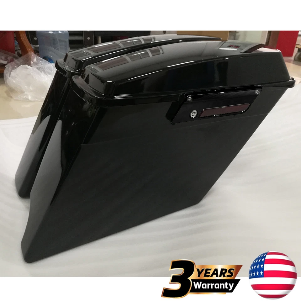 Glossy Black 2-into-1 Stretched Extended Saddlebags For Harley Touring 1993-2013 Foto 1 de 4