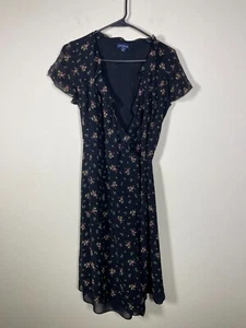Ann Taylor Women's SWEET SILK wrap dress short Sleevedblack silk floral Size 8 - Picture 1 of 5