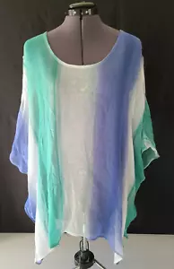 Camicia top poncho nuova con etichette donna Chicos tunica trasparente poncho cover-up a righe L XL - Foto 1 di 13