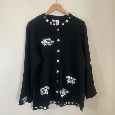 Quacker Factory Womens Wool Sweater Large Black Novelty Black Sheep Farmcore - Image 1 of 4