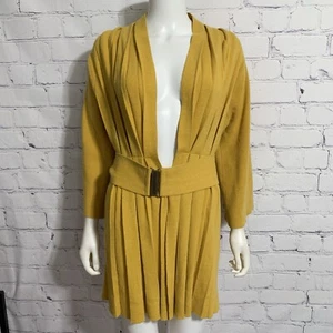 Moth Anthropologie Damen Strickjacke M senfgelb Plissee vorne L/S Gürtel offen - Bild 1 von 4