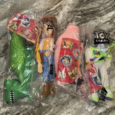 Burger King Toy Story Pals títeres de mano Woody Buzz Rex & Hamm 1995 conjunto, NUEVO Foto 1 de 4