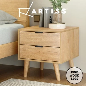 Artiss Bedside Table 2 Drawers Nightstand Side End Table Storage Cabinet Pine - Picture 1 of 10