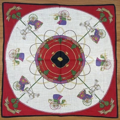 "Bufanda antigua de colección Celine Paris carro de caballos auténtico pañuelo de algodón 18""" Foto 1 de 4