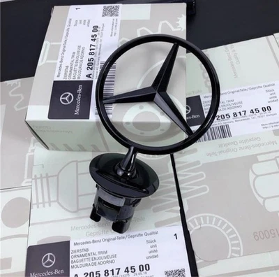 Front Hood Ornament Mounted Emblem 44mm Fit For Mercedes Benz S E C C300 Black — 第 1/3 张图片