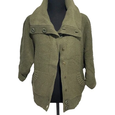Tweeds Womens Knit Sweater Size M Green Button Up Pockets 3/4 Sleeve wool Slouch - Image 1 of 4