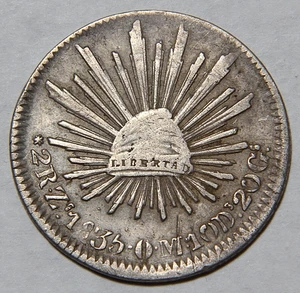 1835 Zs OM Mexico Two 2 Reales Nice VF+ Scarce Date! -5209- - Picture 1 of 2