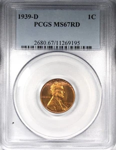 1939-D Lincoln Cent PCGS MS67RD RED Gem Quality Coin - Picture 1 of 2
