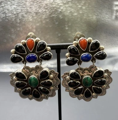 Frank & Brihilda SterlingSilver Gemstone Clip-On Earrings NativeAmerican 34G Z4 - Image 1 of 4