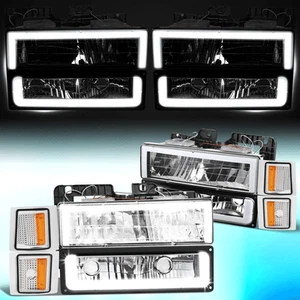For 1994-2000 Chevy C/K 1500-3500 Suburban Square-LED DRL Headlight Chrome/Amber - Picture 1 of 10