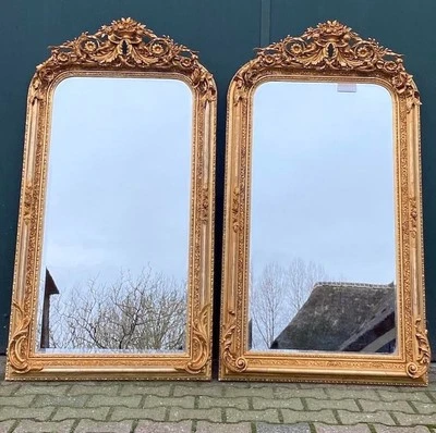 Mirror 2 pcs French Louis XVI Gold Leaf Ornate 59" Wall Floor Décor Pair - Image 1 of 4