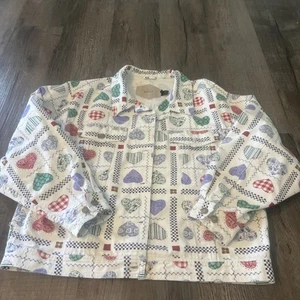 Woolrich Vintage Heart White Jean Jacket Granny Cottage Core  Barely Worn EUC - Picture 1 of 8