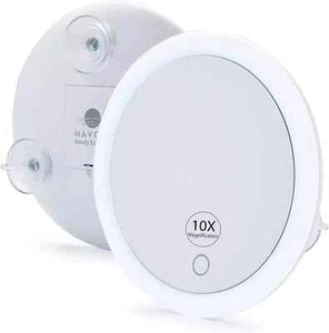 10X Magnifying Mirror with LED Light and 3 Strong Suction Cups. Compact, Lighted - Picture 1 of 13