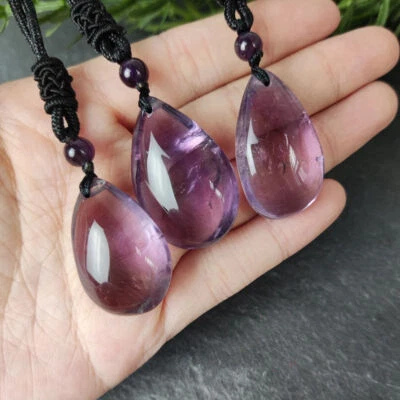 Natural Amethyst Quartz Teradrop Pendant Healing Crystal Necklace Women Men Gift - Image 1 of 4