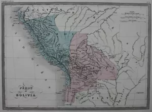 AMÉRICA DEL SUR, PERÚ, BOLIVIA, mapa antiguo original, Malte-Brun, c.1882 - Imagen 1 de 4