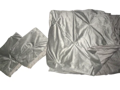 NICOLE MILLER PINTUCK GRAY VELVET (3PC) CALIFORNIA KING/KING DUVET SET   - Image 1 of 4