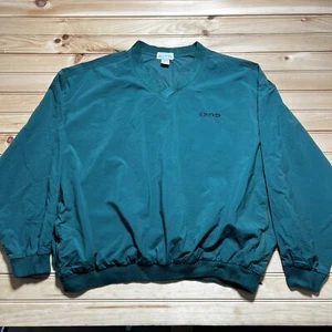 Vintage Izod Pullover Men’s Large Green V Neck Windbreaker Golf Jacket Packable - Picture 1 of 13