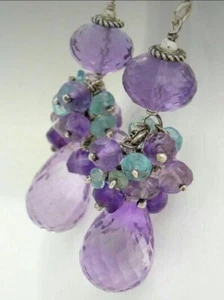Pendientes de plata de ley 925 briolette piedras preciosas de apatita y amatista joyería j66 - Imagen 1 de 12