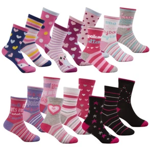 Childrens Girls Design Socks Cotton Rich Animal Print Multibuy Variety Pack Cute - Picture 1 of 12