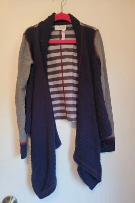 435 MATILDA JANE SWEATER WEATHER OPEN FRONT CARDIGAN TOP STRIPE BLUE size 8 - Image 1 of 4