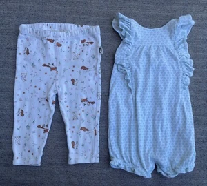 Lot of 2 Baby Girl Rabbit + Bear 6-9M Woodland Animals Pants Carter's 9M Romper - Picture 1 of 8