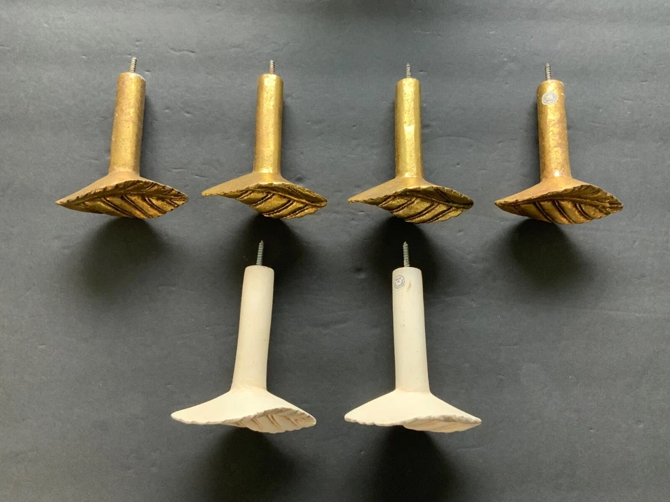 Set of Antique Painted Bin Dresser Drawer Pulls lot of 6 (4 gold 2 white) - Image 1 of 4