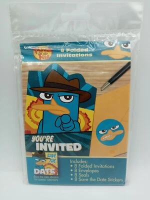 Invitaciones de fiesta de cumpleaños para niños de dibujos animados Phineas & Ferb Disney con sobres 8 quilates Foto 1 de 2