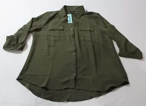 Fortune + Ivy Women's Lightweight Melody Button Down Shirt BL1 Olive Size XL NWT - Picture 1 of 3