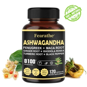 Cápsulas orgánicas de ashwagandha suplemento de 8100 mg con polvo de raíz de pimienta negra - Imagen 1 de 10