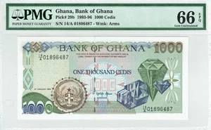 Ghana 1000 Cedis Banknote 1993-96 p 29b -PMG 66 EPQ - Picture 1 of 2