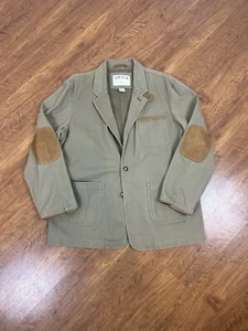 Orvis Mens Leather Trim Hunting Safari Jacket Size 44L Elbow Patch Two Button - Picture 1 of 6