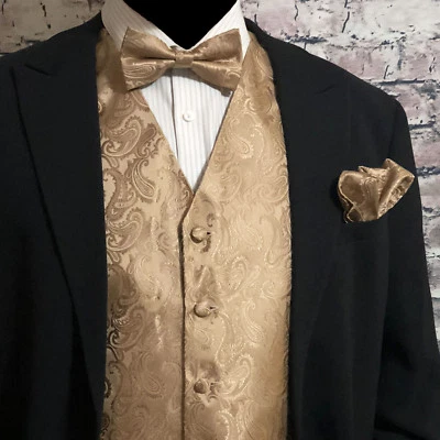 Men PAISLEY Design Dress Vest & Bow Tie & Hankie Set For Suit or Tuxedo 6 COLORS - Image 1 of 3