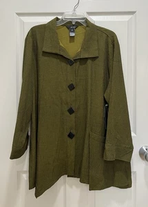 ALI MILES Green Button Up Tunic Top Womens XL 3/4 Sleeve Artsy Lagenlook NWT - Picture 1 of 9